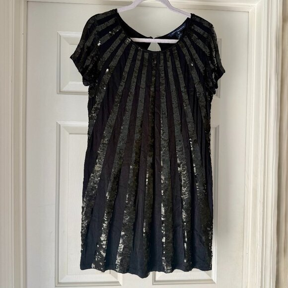 French Connection Black Sequin Stripe Shift Dress-Size 10 - Picture 1 of 10